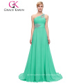 Grace Karin Wholesale Uma linha de um ombro Aquamarine Chiffon Beaded Long Vestidos de dama de honra CL2949-6